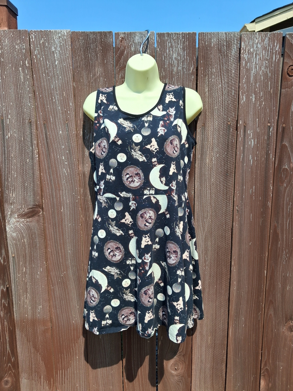 Women's Black Moon & Cat Print Tank Dress